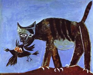 Gato y ave. Óleo Pablo Picasso.